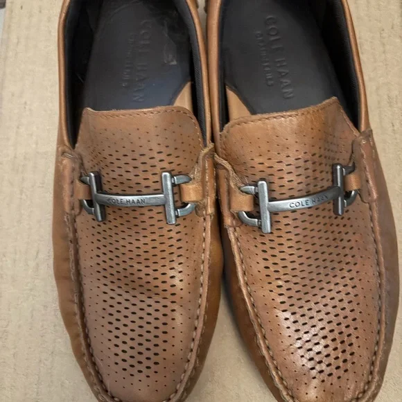 Cole Haan Men's Tan Perforated Loafers - Picture 2 of 7